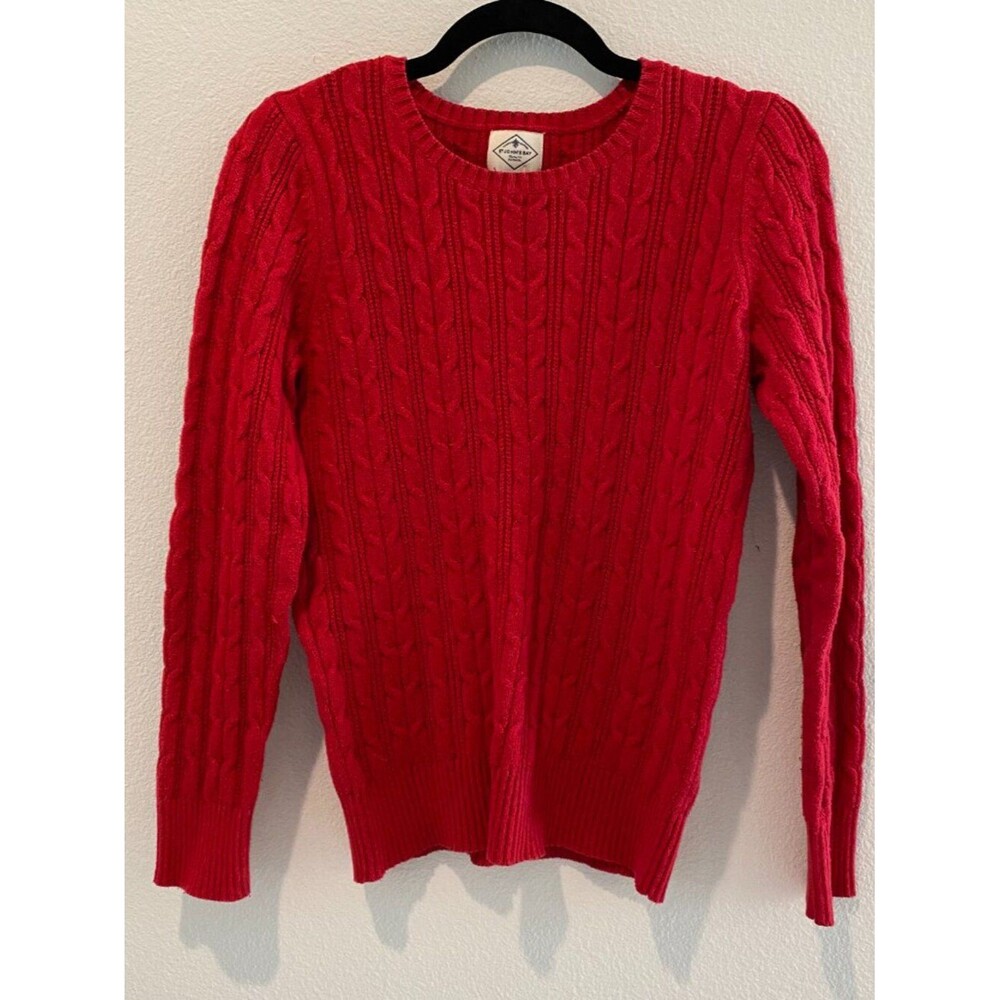 St Johns Bay Red Cable Knit Sweater Women Medium Long Sleeve Crew Neck